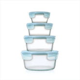 8-Piece Smart Seal Glass Round Container Set - Arctic Blue