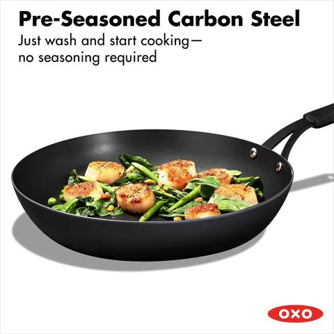 OXO Carbon Steel Obsidian Series 12-Inch Frypan with Silicone Sleeve