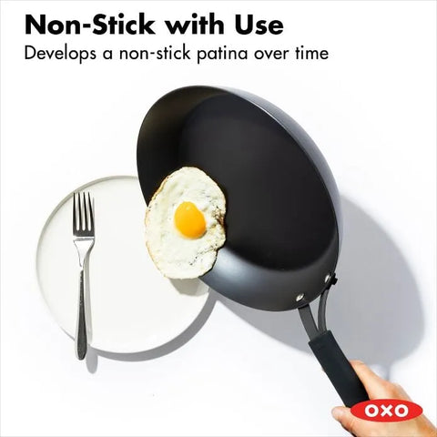 OXO Carbon Steel Obsidian Series 12-Inch Frypan with Silicone Sleeve