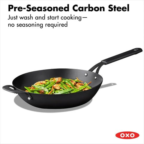 Carbon Steel Obsidian Series 12-Inch Wok with Silicone Sleeve