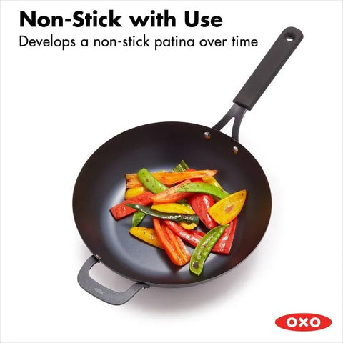 Carbon Steel Obsidian Series 12-Inch Wok with Silicone Sleeve