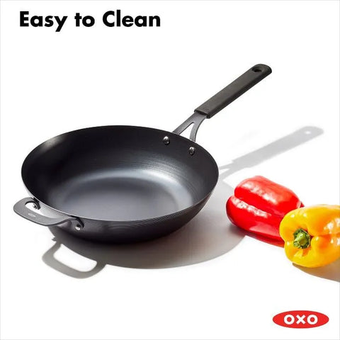 Carbon Steel Obsidian Series 12-Inch Wok with Silicone Sleeve