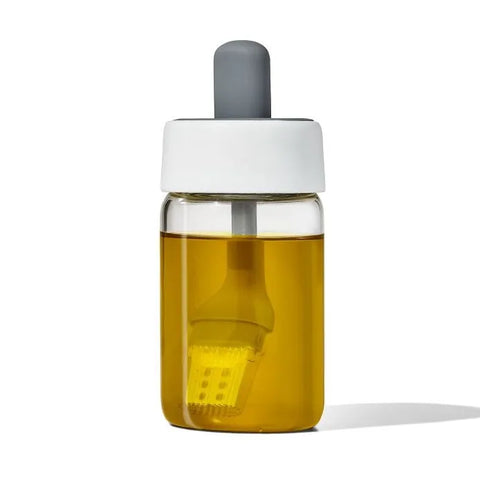 Glass Oil Bottle and Silicone Brush Set