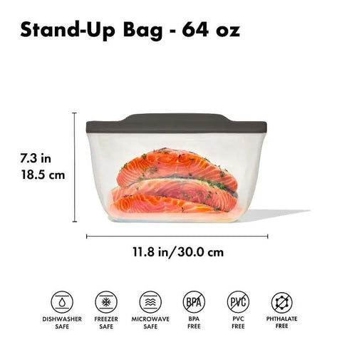 Outdoor Silicone Reusable Stand Up Bag Half Gallon (64 oz)