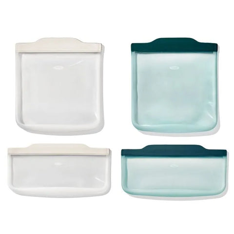 Silicone Reusable Bag -  4 Piece Lunch Set - Oat/Lagoon