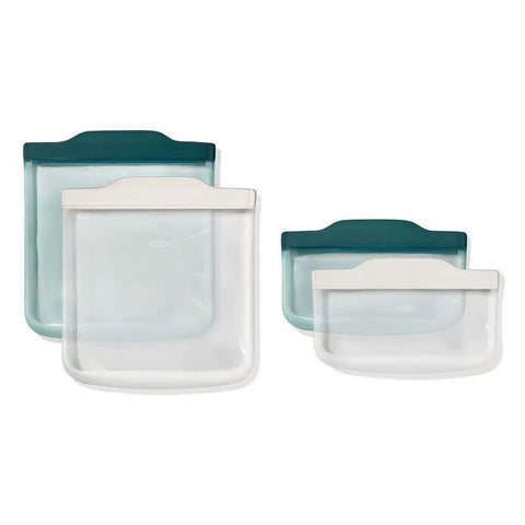 Silicone Reusable Bag -  4 Piece Lunch Set - Oat/Lagoon