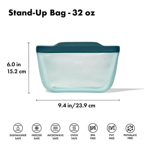 Silicone Reusable Bag - Stand-Up Quart (32 oz) - Lagoon