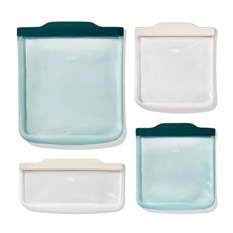Silicone Reusable Bag - 4 Piece Starter Set - Oat/Lagoon