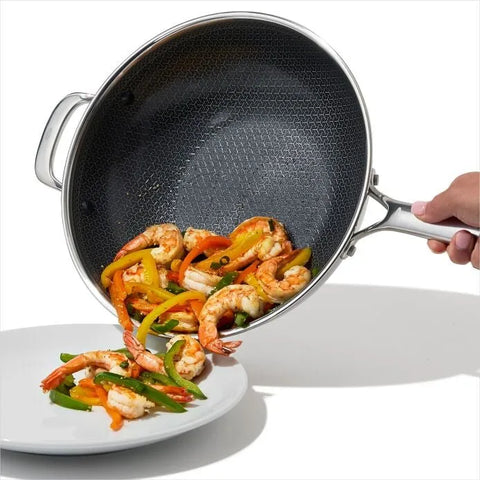 Trident Hybrid Non-Stick Stainless Steel 5 Qt Wok with Lid