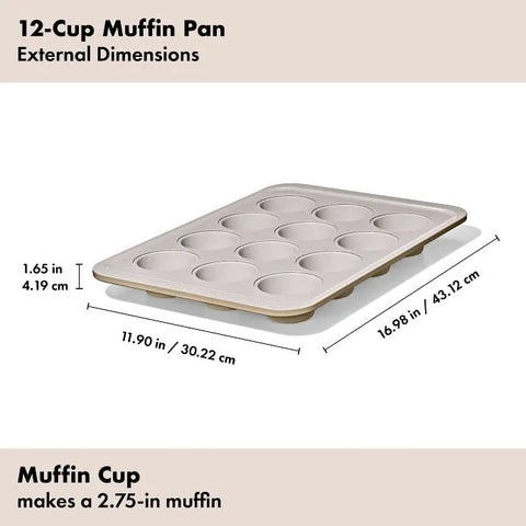 Non-Stick Pro Ceramic Coated Metal Bakeware 12-Cup Muffin Pan - Biscuit