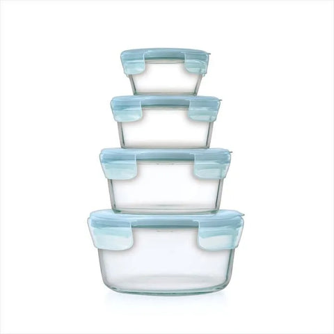8-Piece Smart Seal Glass Round Container Set - Arctic Blue