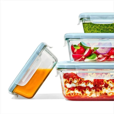 Smart Seal 8-Cup Glass Rectangle Container - Arctic Blue